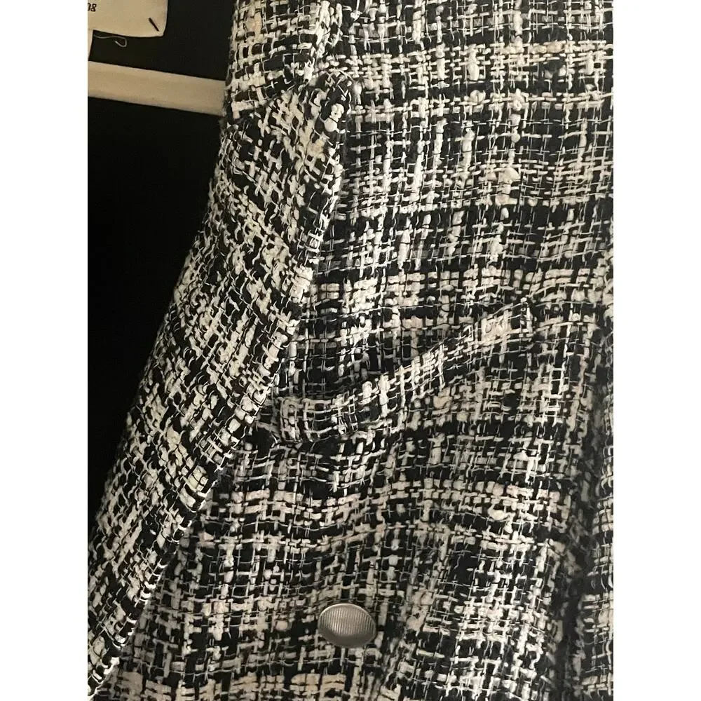 L’Agence Kenzie Tweed Blazer Black Cream Double Breasted Jacket Size 6